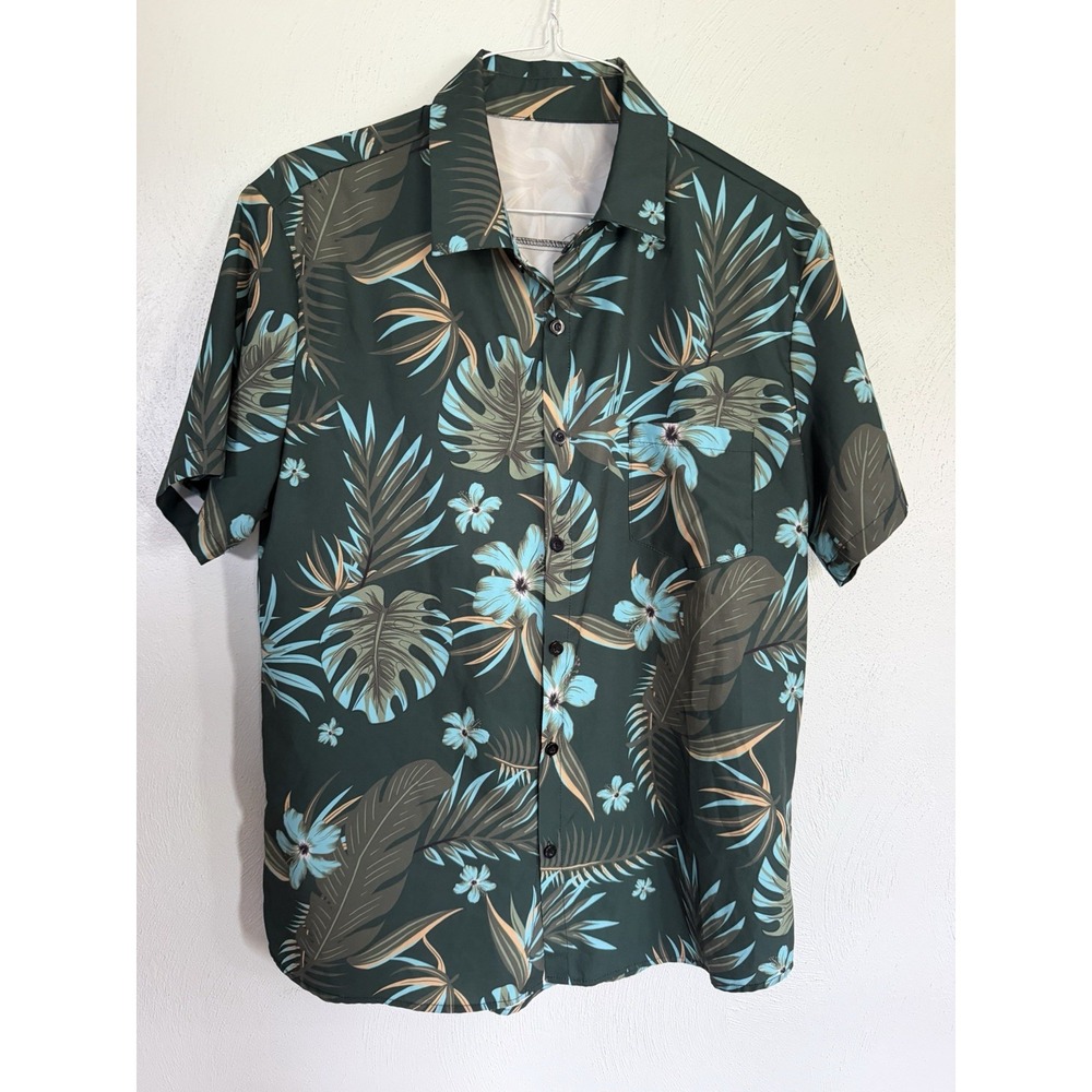 SHEIN Manfinity Mens XL Hawaiian Shirt Botanical Tropical Green Short Sleeve